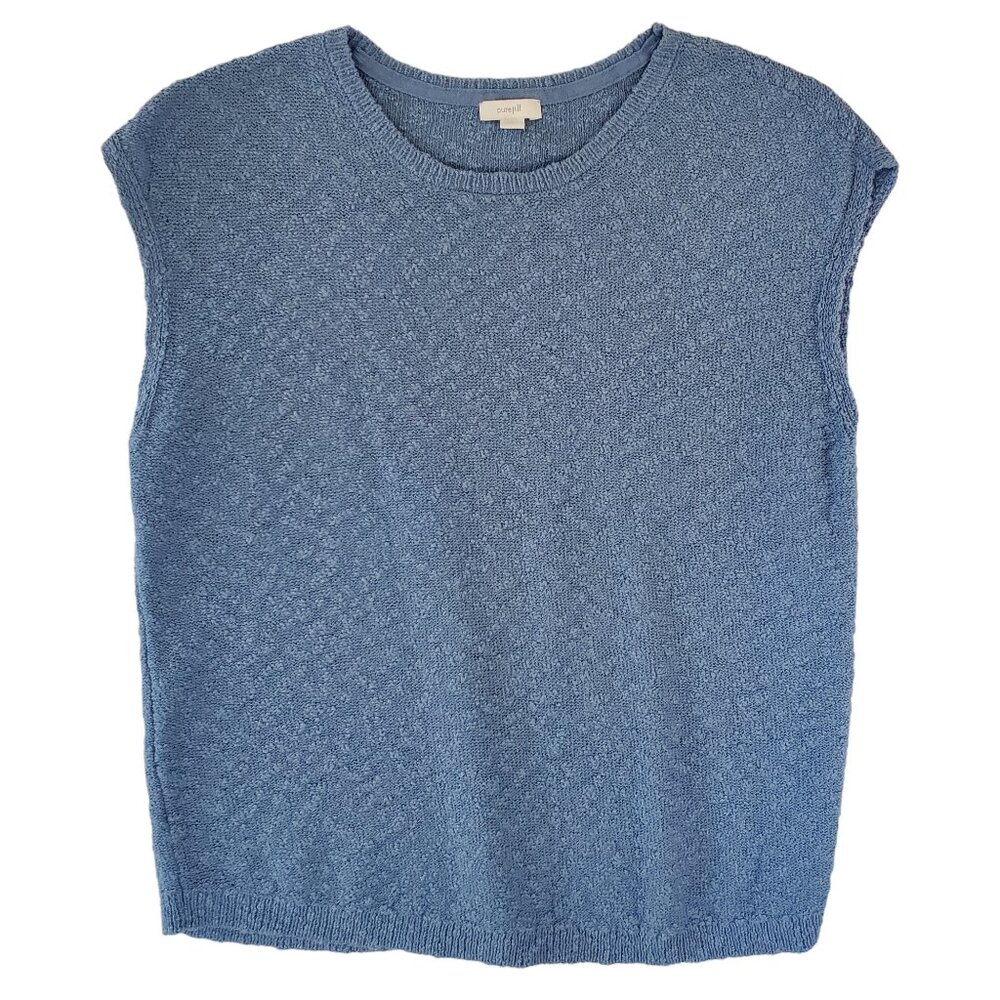 Purejill Sleeveless Sweater Vest Women's L Blue Textured Crew Knit Lightweight